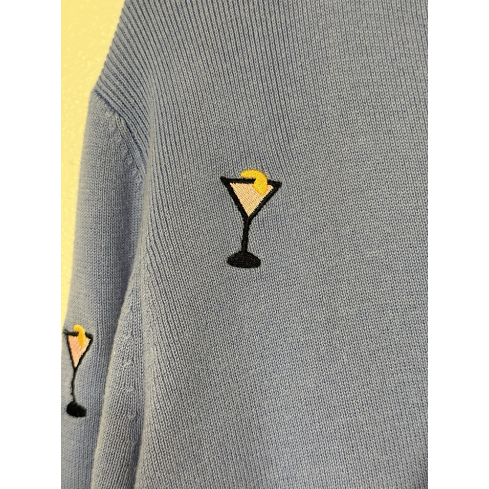 Alexandra Bartlett Women L Cardigan Sweater Cocktail Martini Blue Embroidery Y2K - Picture 2 of 4